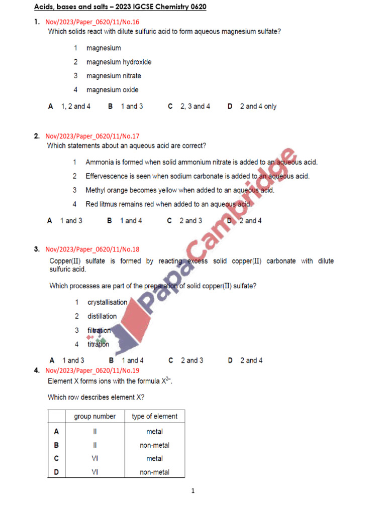 2023N Acids Bases and Salts IGCSE Chem 0620 | PDF