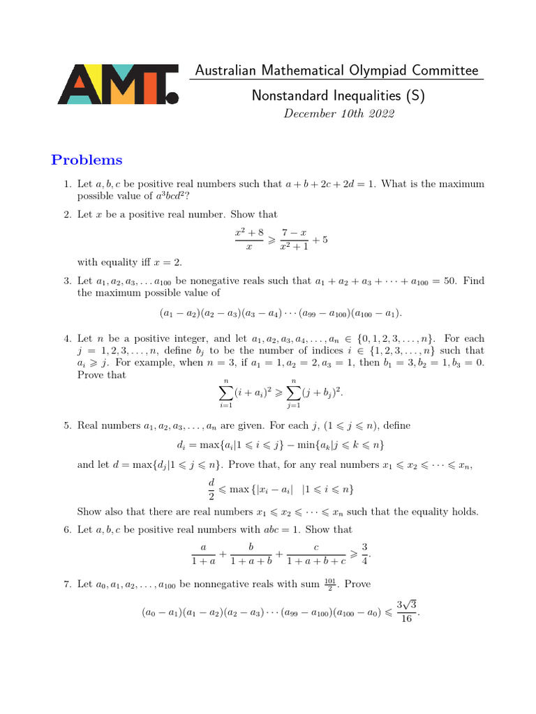Australian Mathematical Olympiad Problems | PDF | Real Number | Mathematics
