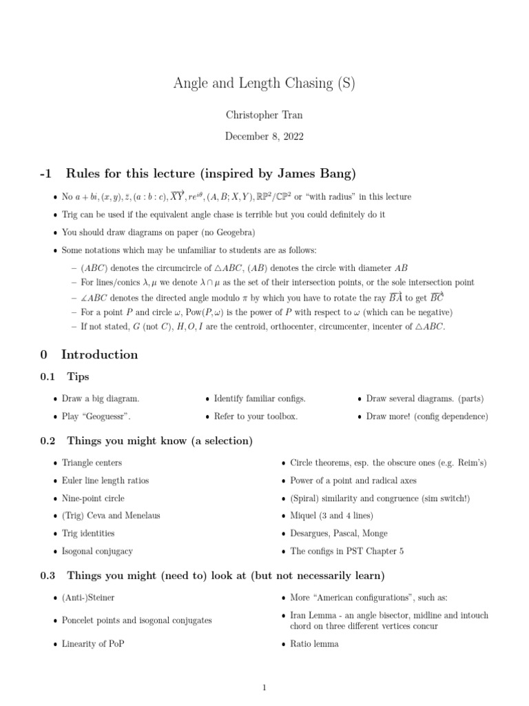 Angle and Length Chasing Techniques | PDF | Circle | Analytic Geometry