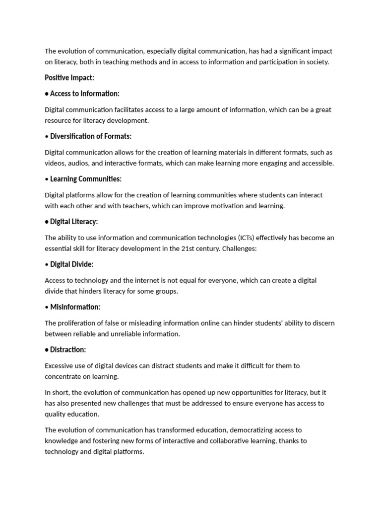 Impact of Digital Communication on Literacy | PDF | Distance Education ...
