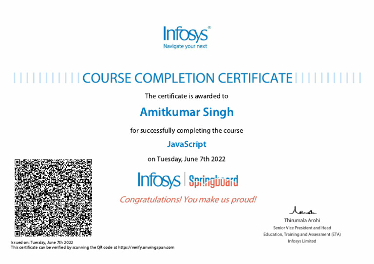 JavaScript Course Completion Certificate | PDF
