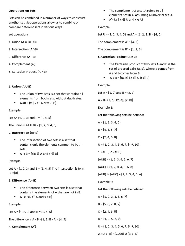 Set Operations in Discrete Mathematics | PDF | Intersection (Set Theory ...