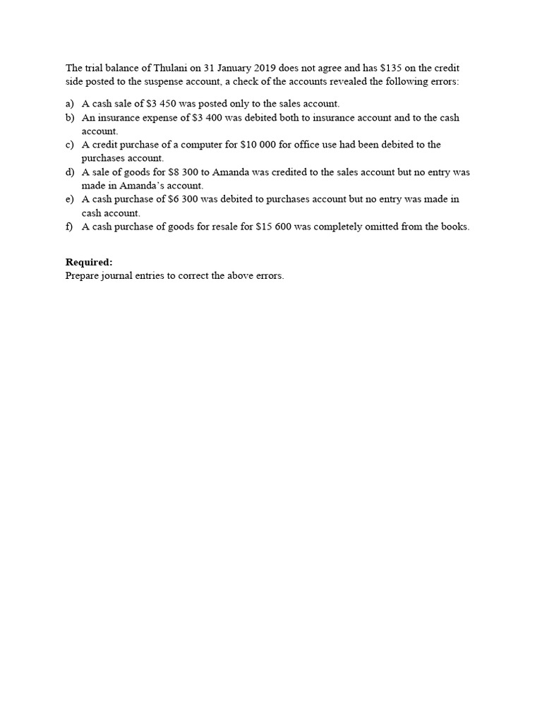 Journal Entries to Correct Accounting Errors | PDF