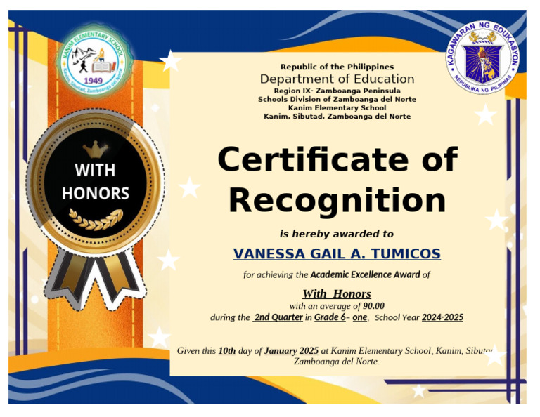 2nd Quarter Certificate | PDF