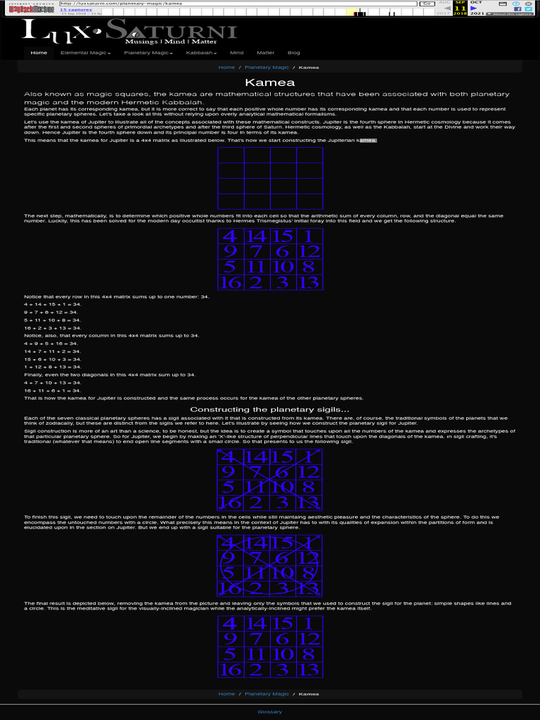 Jupiter Kamea and Sigil Construction | PDF | Hermeticism | Mathematics
