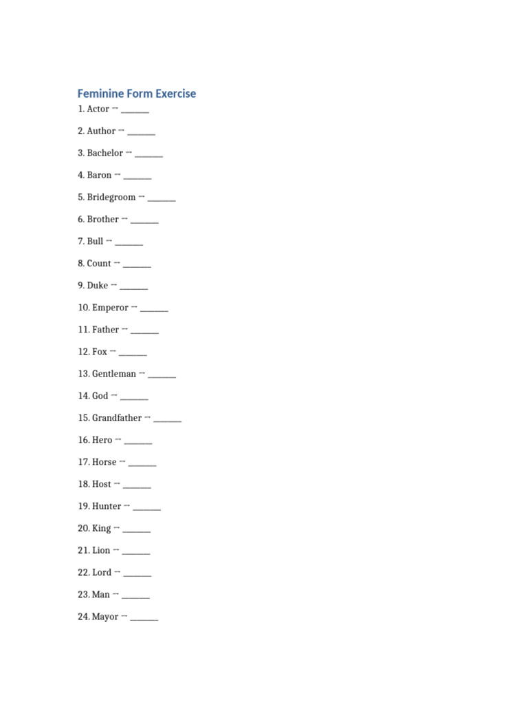 Feminine Forms of Masculine Nouns | PDF