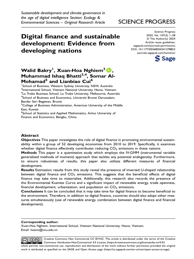 Digital Nance and Sustainable Development: Evidence From Developing ...