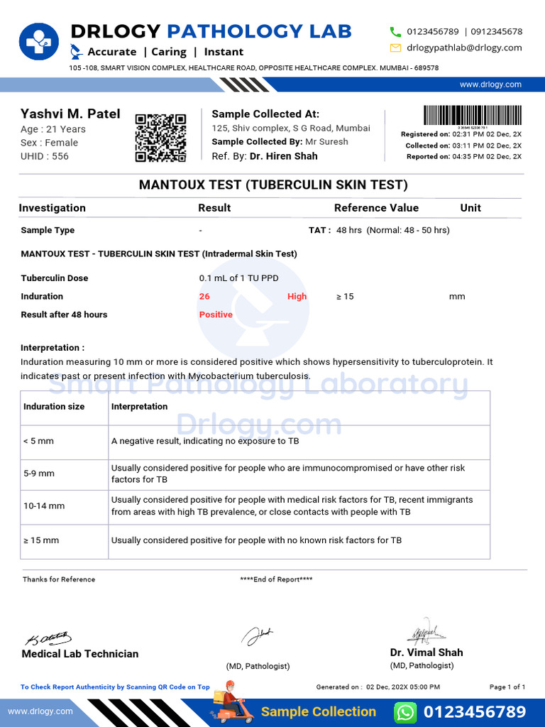 Mantoux Test Report: Positive Result | PDF | Medical Specialties ...