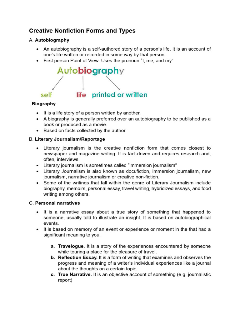 Types of Creative Nonfiction Explained | PDF | Creative Nonfiction ...