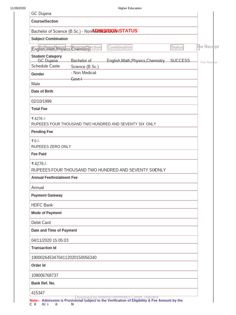 Fee Reciept | PDF
