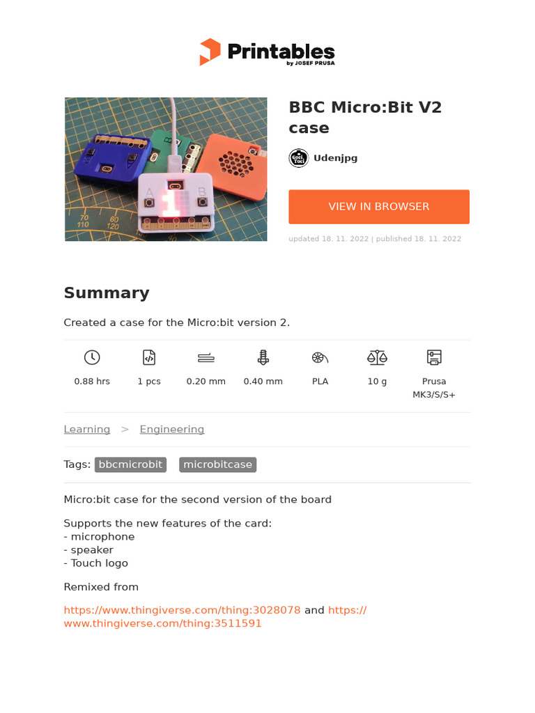 BBC Micro:bit V2 Case STL Design | PDF