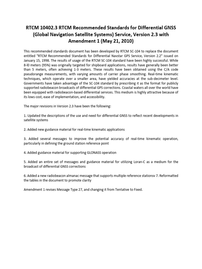 RTCM 2.3 Standards for Differential GNSS | PDF