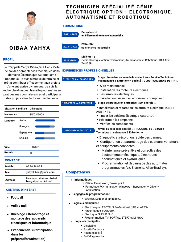 CV de Technicien en Électronique | PDF | Robotique | Informatique