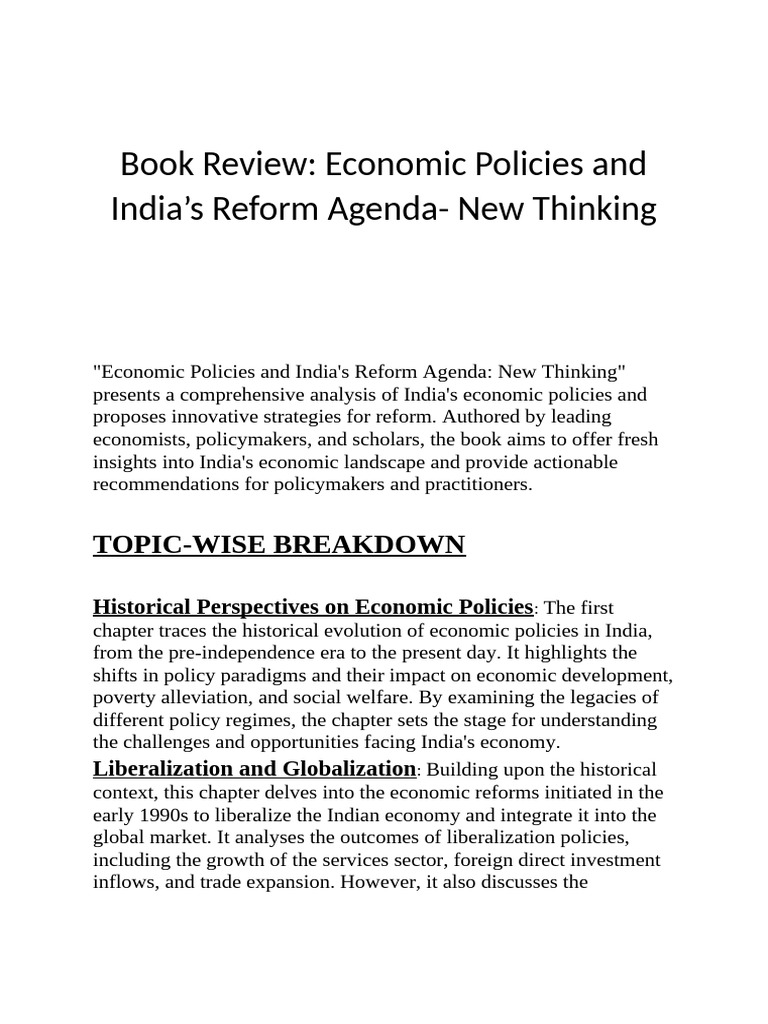 Economic Policies and India's Reform Agenda - New Thinking | PDF ...