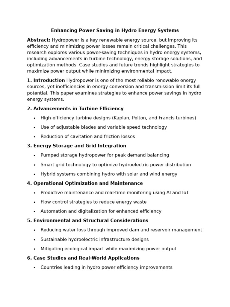 Enhancing Power Saving in Hydro Energy Systems | PDF | Hydroelectricity ...