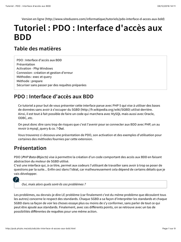 PDO-Interface d-acces aux BDD | PDF | PHP | MySQL