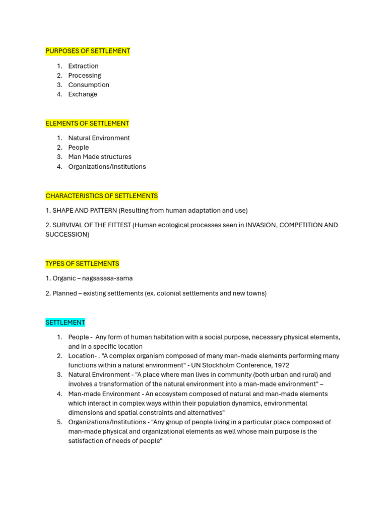 Understanding Settlement Dynamics and Planning | PDF