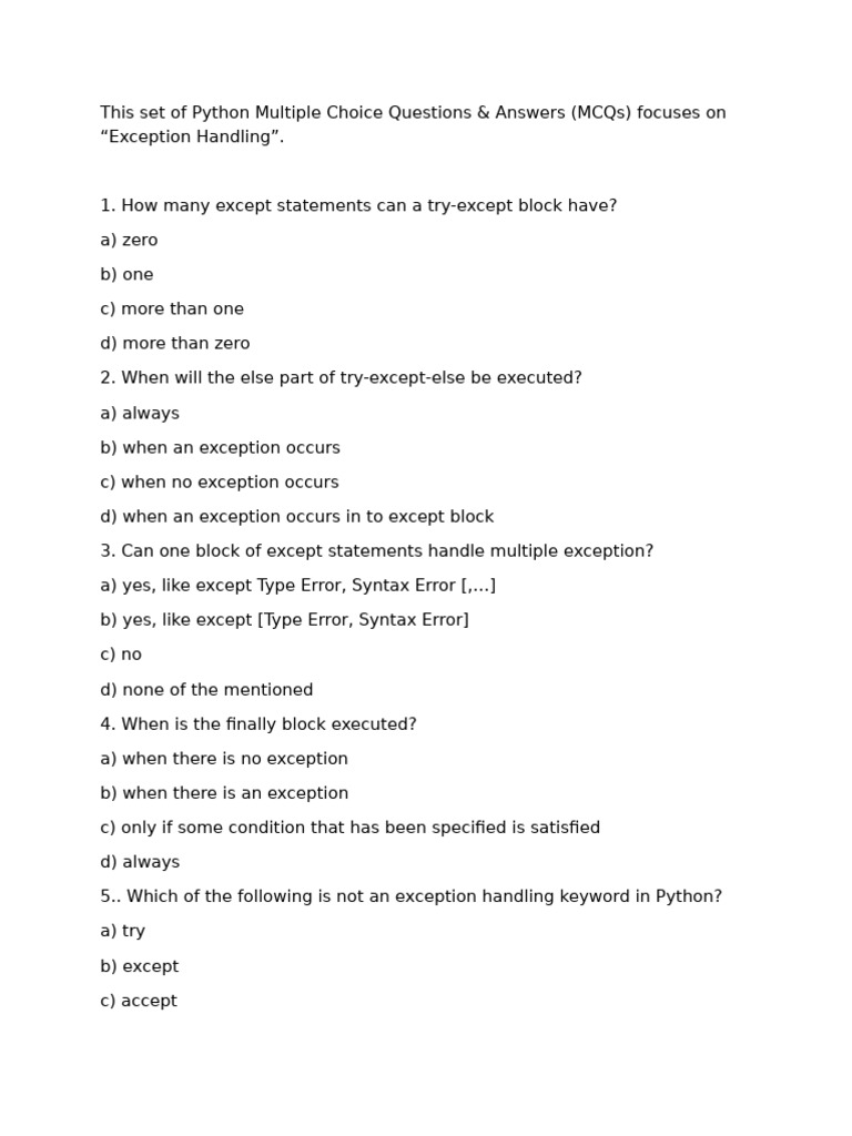 MCQ On Exception Handling | PDF