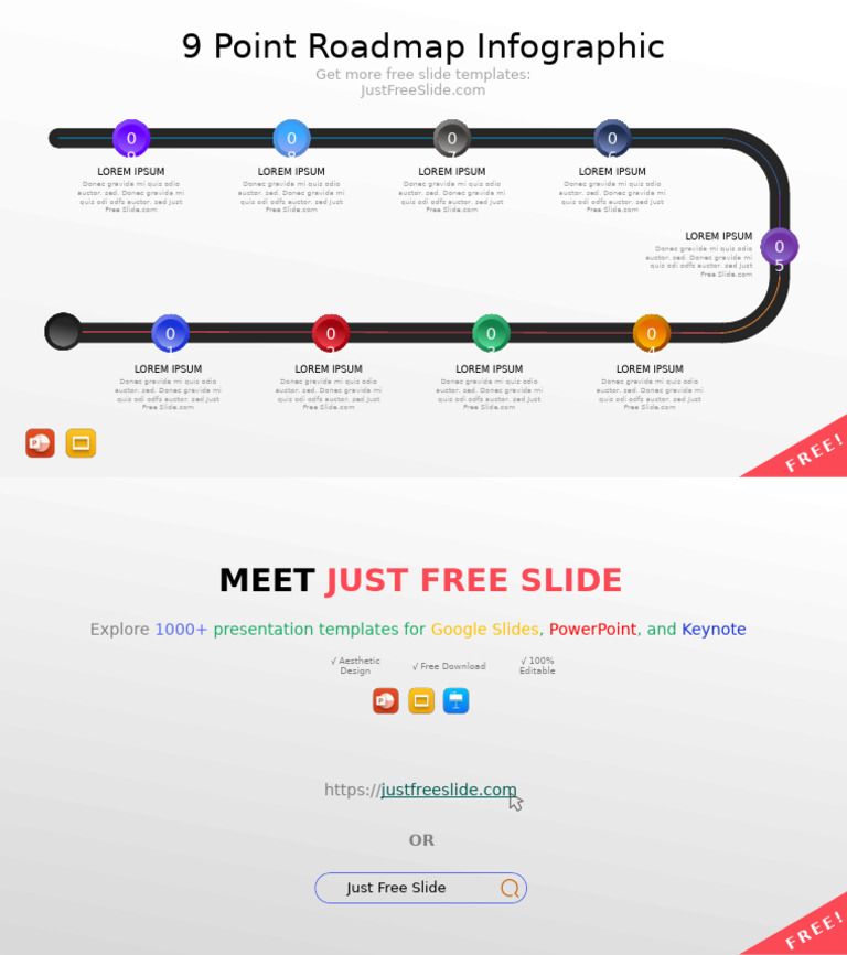 9 Point Roadmap Infographic: Get More Free Slide Templates | PDF