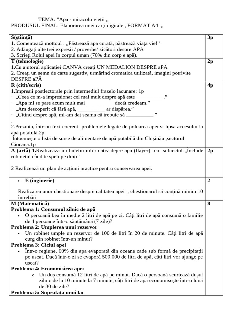 Proiect Apa Miracolul Vieții | PDF