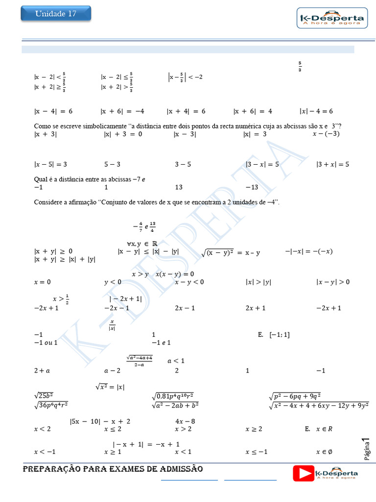 Módulo de Números Reais: Exercícios e Teoria | PDF | Função (Matemática ...