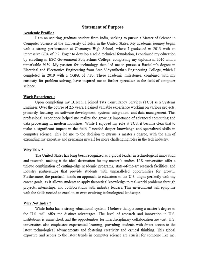 Manasa SOP - Tulsa - MSC Computer Science | PDF | Science | Artificial ...