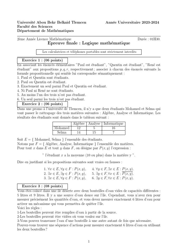 Corrigé d'épreuve de logique mathématique | PDF | Logique mathématique ...