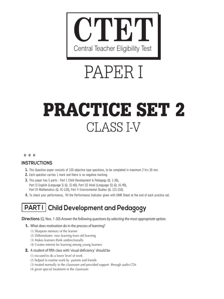 CTET Practice Paper: Child Development & Pedagogy | PDF | Learning ...
