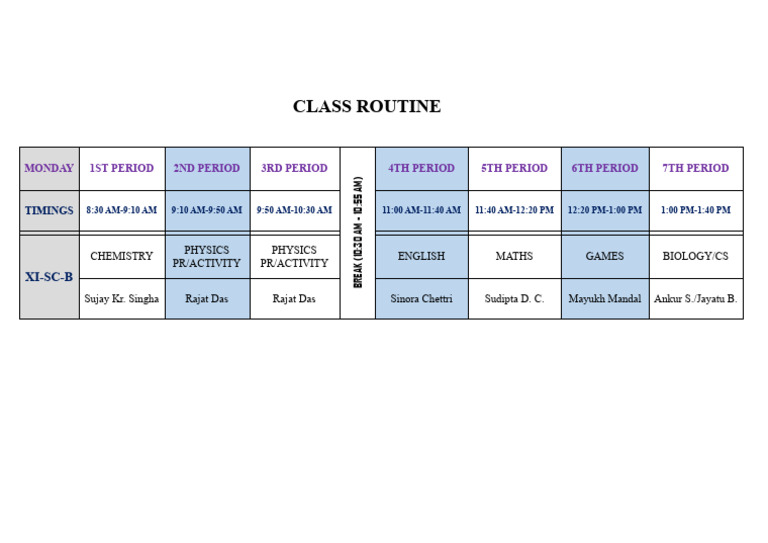 Class Routine Xi Science B | PDF