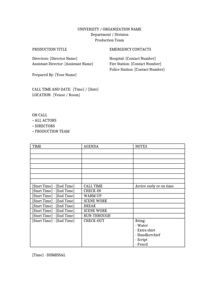 Call_Sheet_Template | PDF
