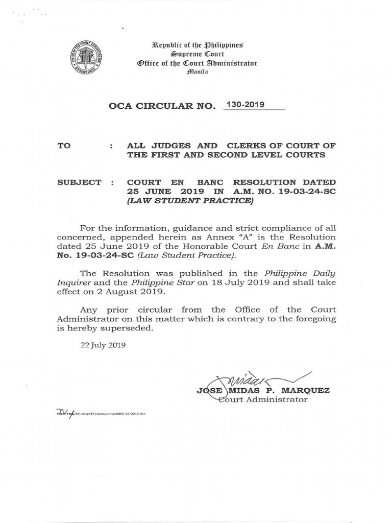 OCA-Circular-No.-130-2019 | PDF | Practice Of Law | Lawyer