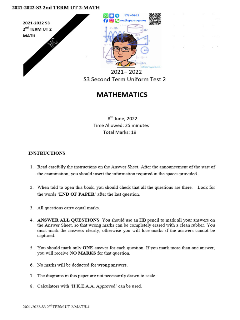 S3 2021-2022 2nd Term Math Test | PDF | Sphere | Classical Geometry