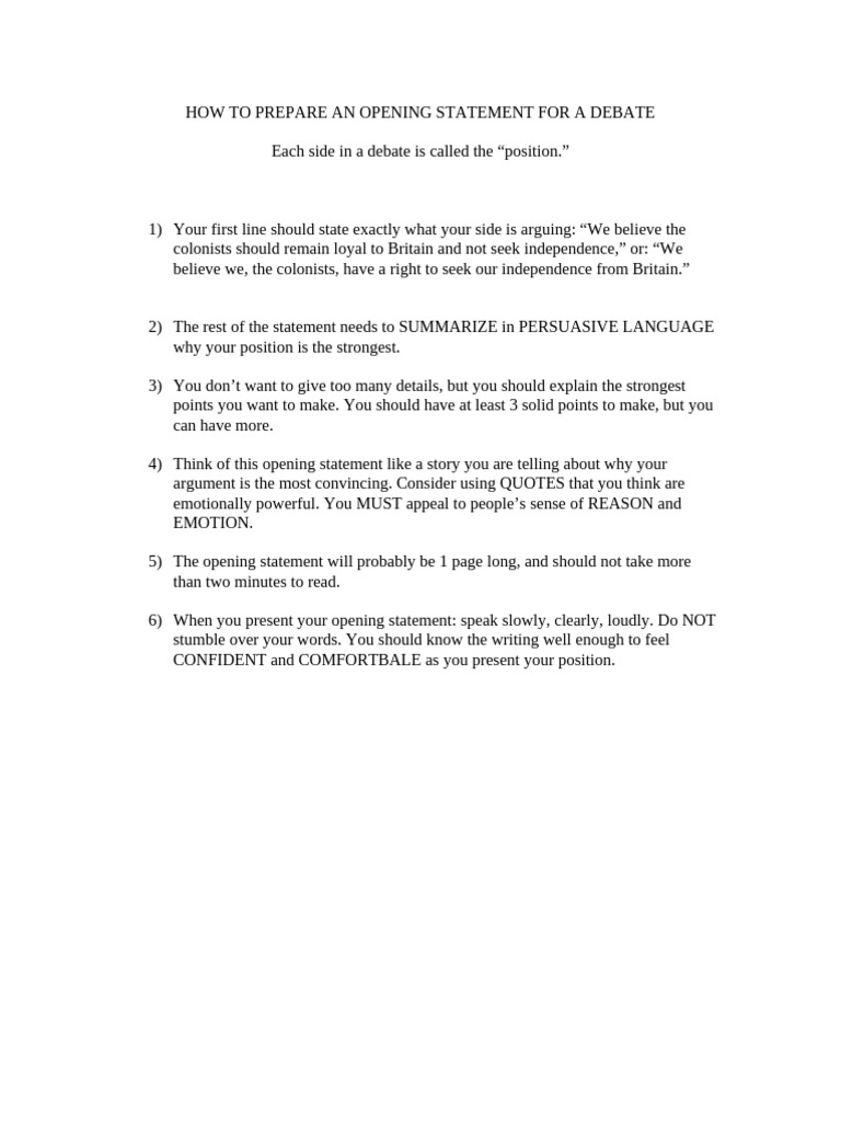 Debate Opening Statement Guide | PDF