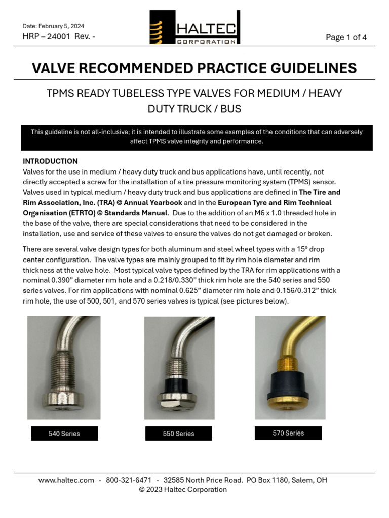 HTSB-24001 TPMS Valves 05FEB24 | PDF | Tire | Valve