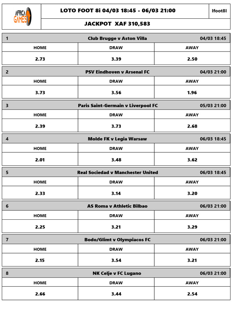 Loto Foot 8i Matches and Odds | PDF