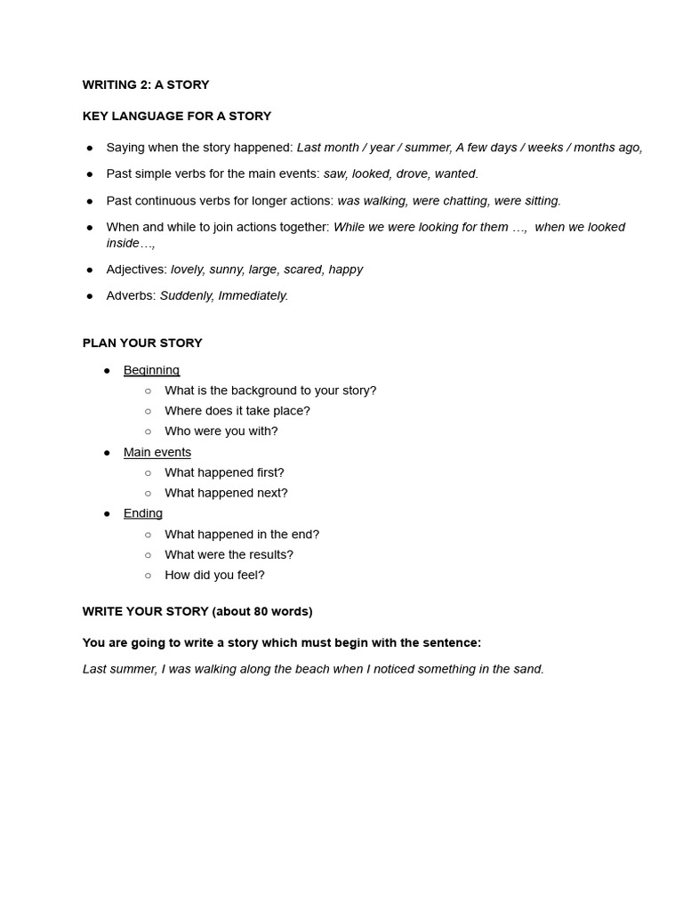 b1 Writing 2 - A Story | PDF