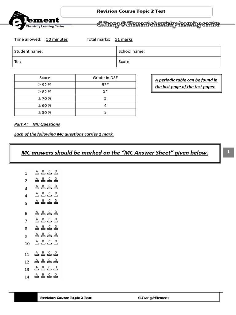 Chemistry Revision Test: Topic 2 | PDF | Chemical Compounds | Chemical Bond