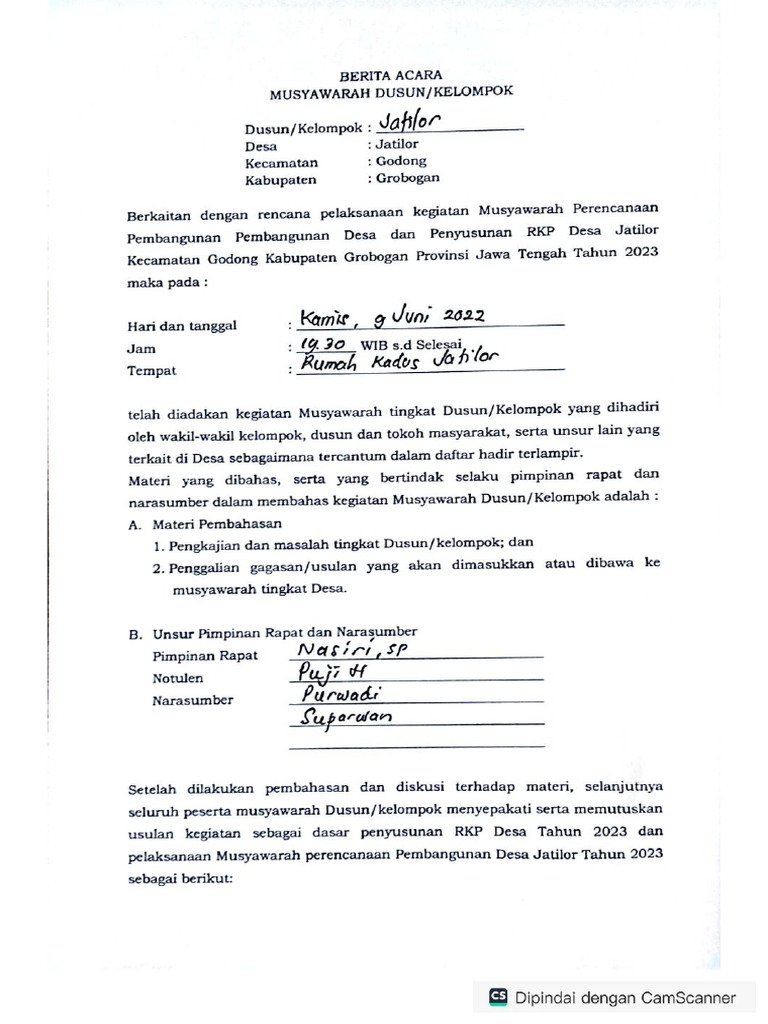 Musdus Jatilor - Penyusunan RKPDesa 2023 | PDF