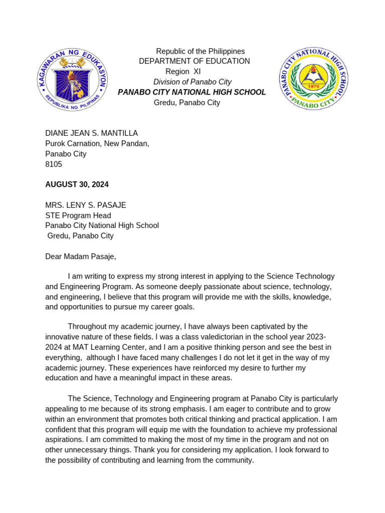 Application for Science Tech Program | PDF