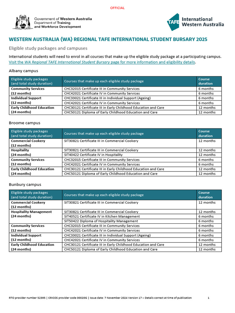 WA Regional TAFE International Bursary 2025 | PDF | Educational ...