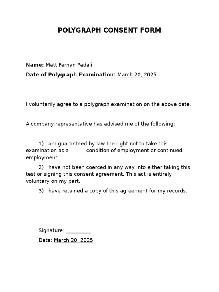Polygraph Test Consent Agreement | PDF