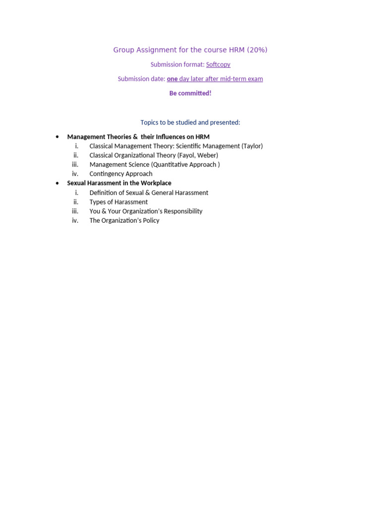 Group Assignment For The Course HRM | PDF