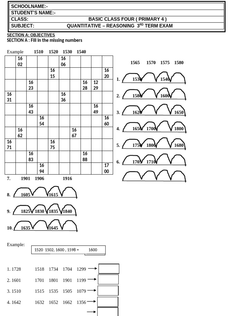 Primary 4 Quantitative Reasoning Exam | PDF