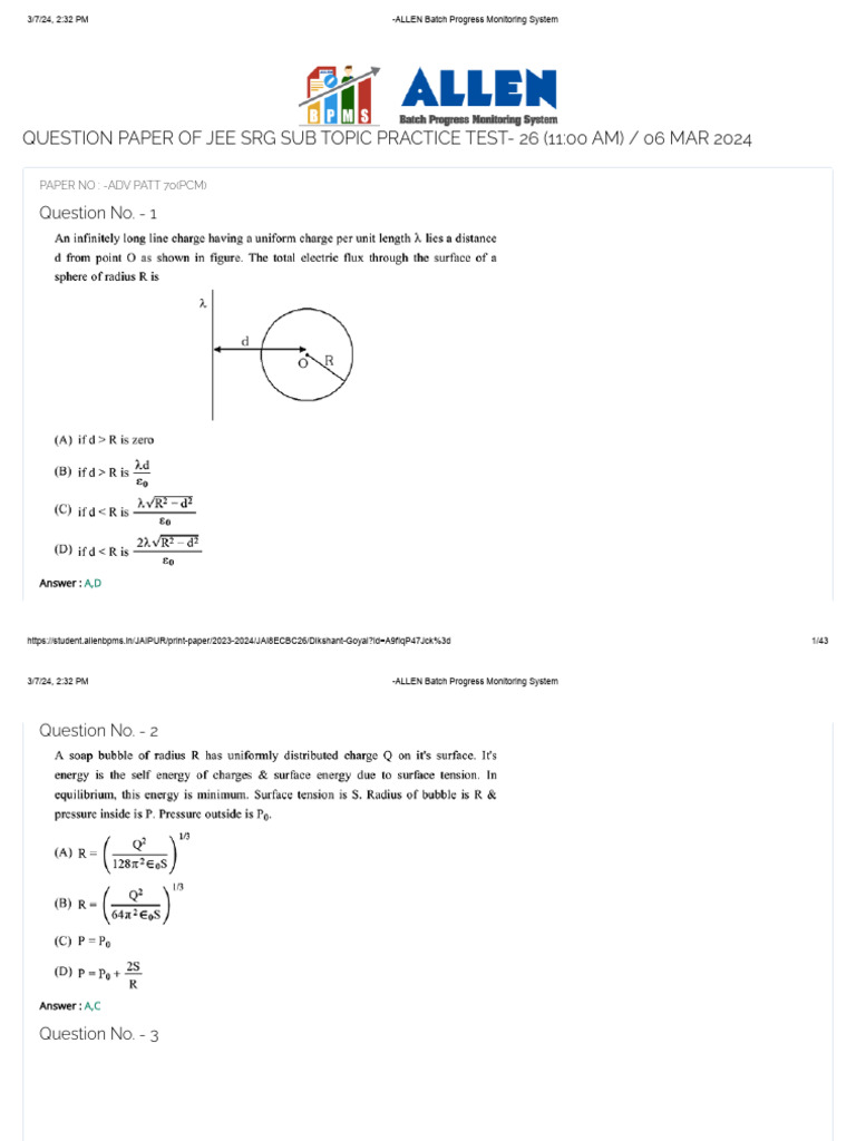 JEE Practice Test 26 Answers 2024 | PDF