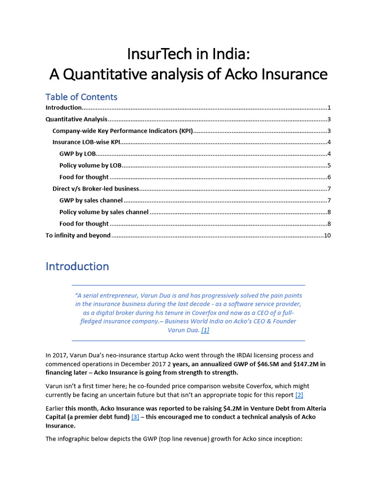 Quantitative Analysis of Acko Insurance 1582602791 | PDF | Insurance ...
