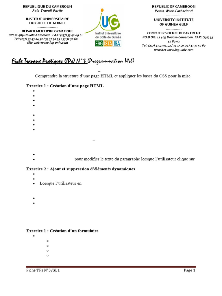 Fiche TPs Programmation Web HTML CSS JS | PDF | JavaScript | Html