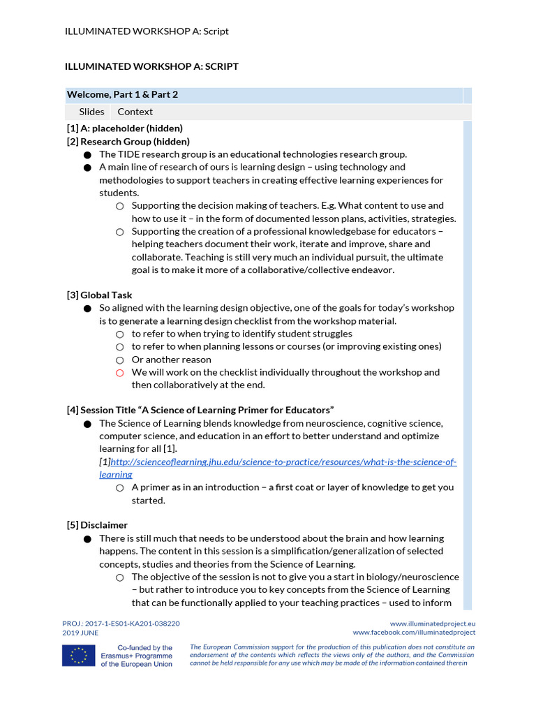 Science of Learning Workshop Script | PDF | Memory | Long Term Memory