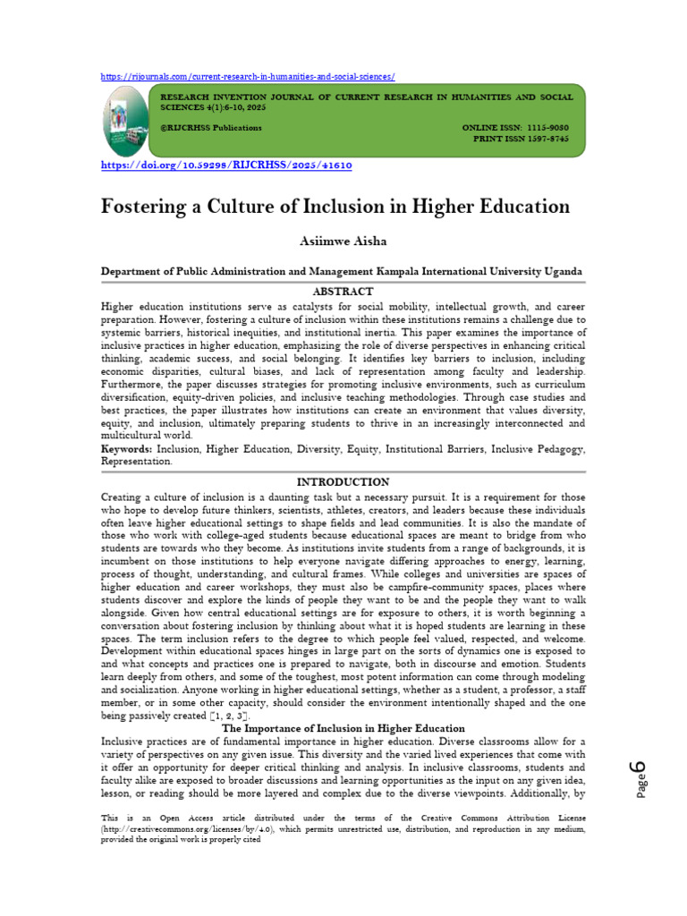 Fostering A Culture of Inclusion in Higher Education (WWW - Kiu.ac - Ug ...