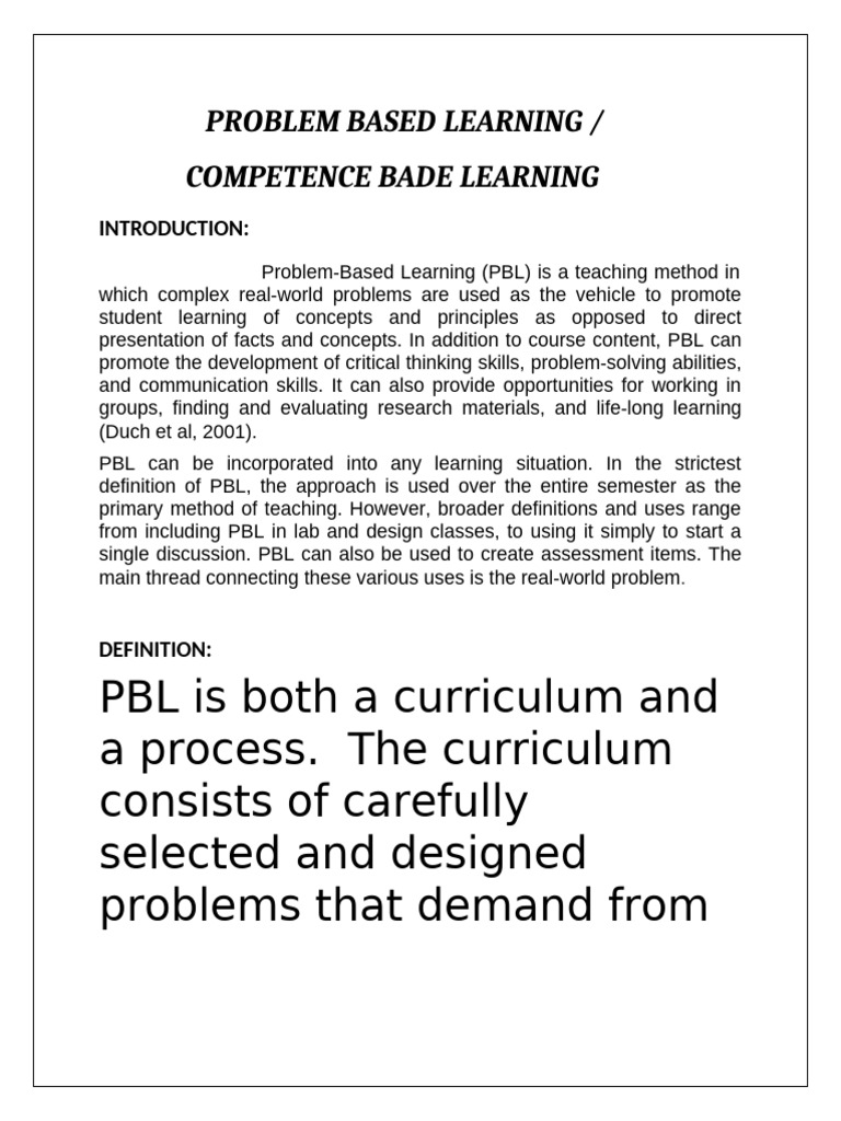 Problem-Based Learning Overview | PDF | Learning | Cognitive Psychology