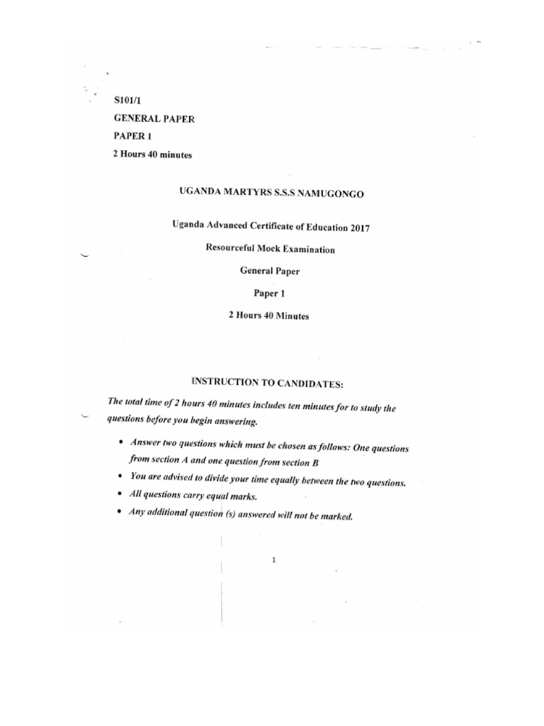 s6 Mock 1 2017 General Paper | PDF